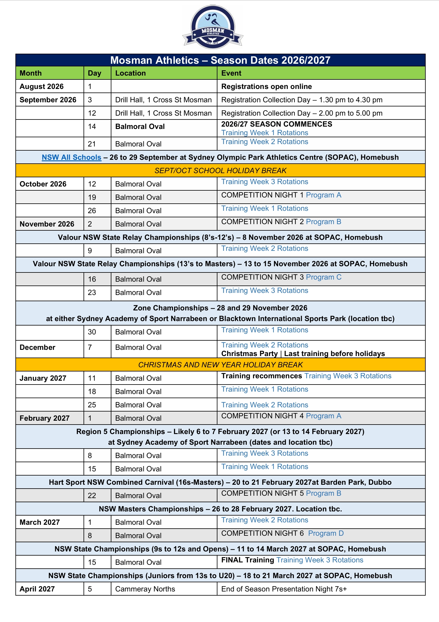 2026 2027mosman athletics season calendar v4 19072026 image