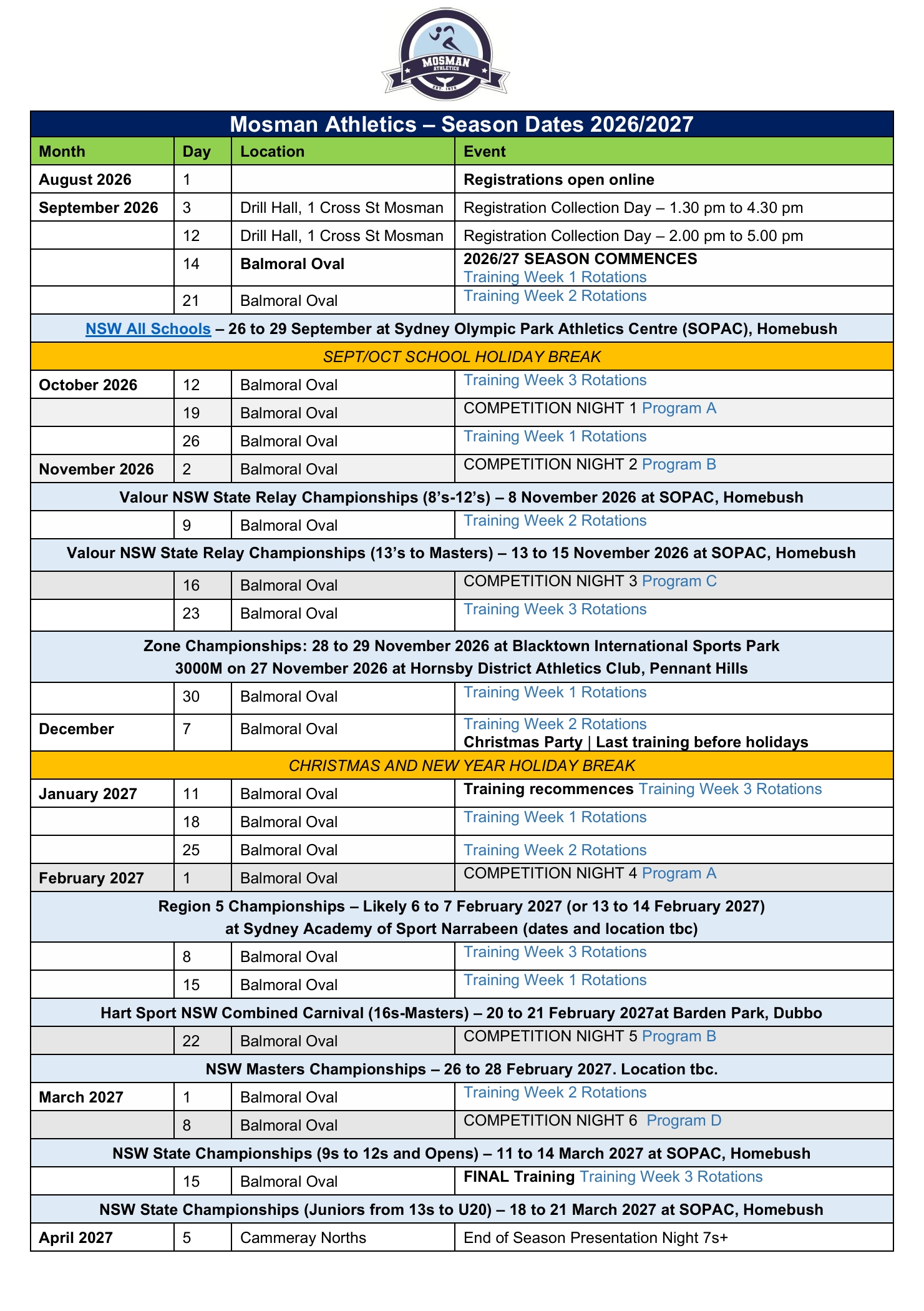 2026 2027mosman athletics season calendar v5 05092026 image